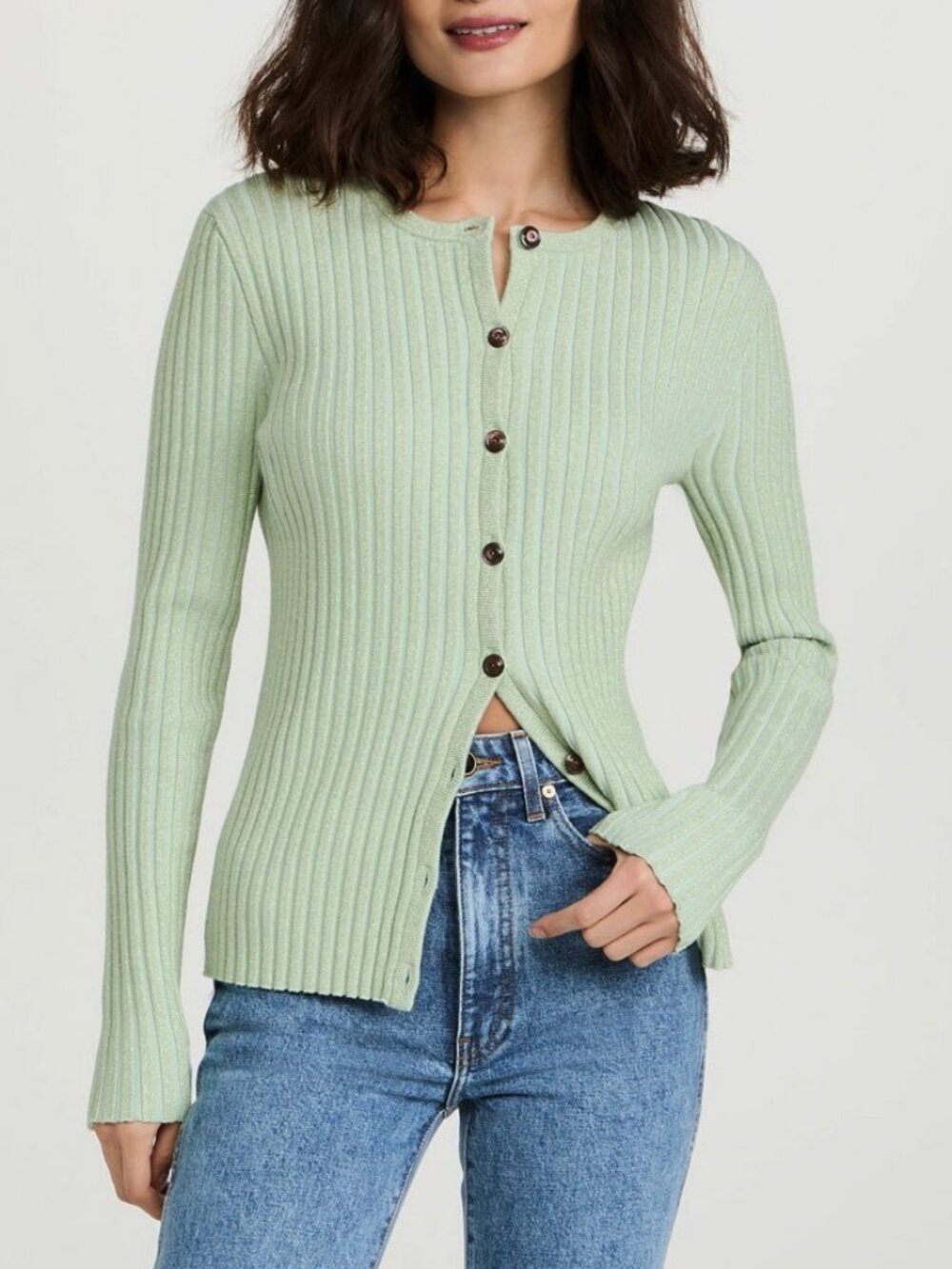 New Tory Burch Sparkle Merino Cardigan Mint Green L $448